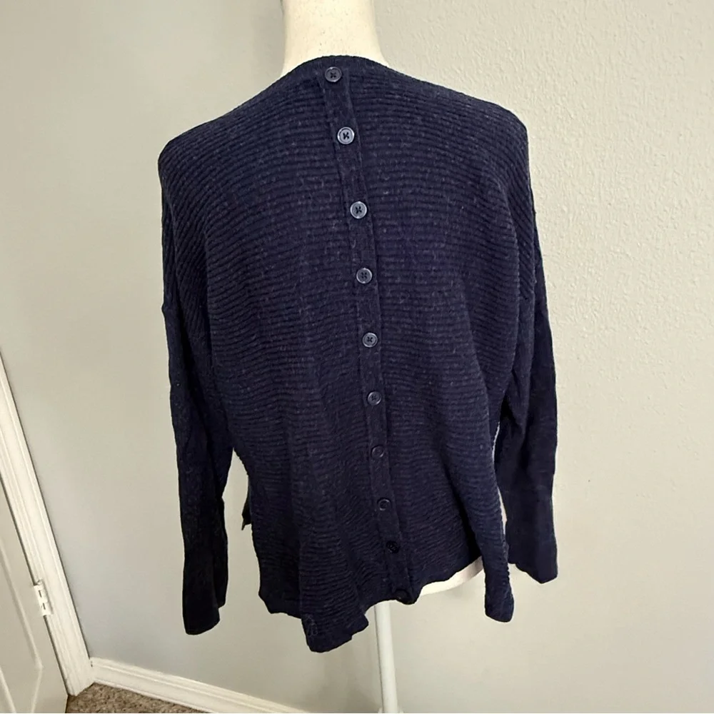 Tahari Navy Blue Textured Knit Button Back Sweater Women 2X Long Sleeve Pullover
